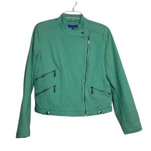 Twiggy London Moto Jacket‎ Women Medium Soft Girl Green Asymmetric Zip Biker y2k
